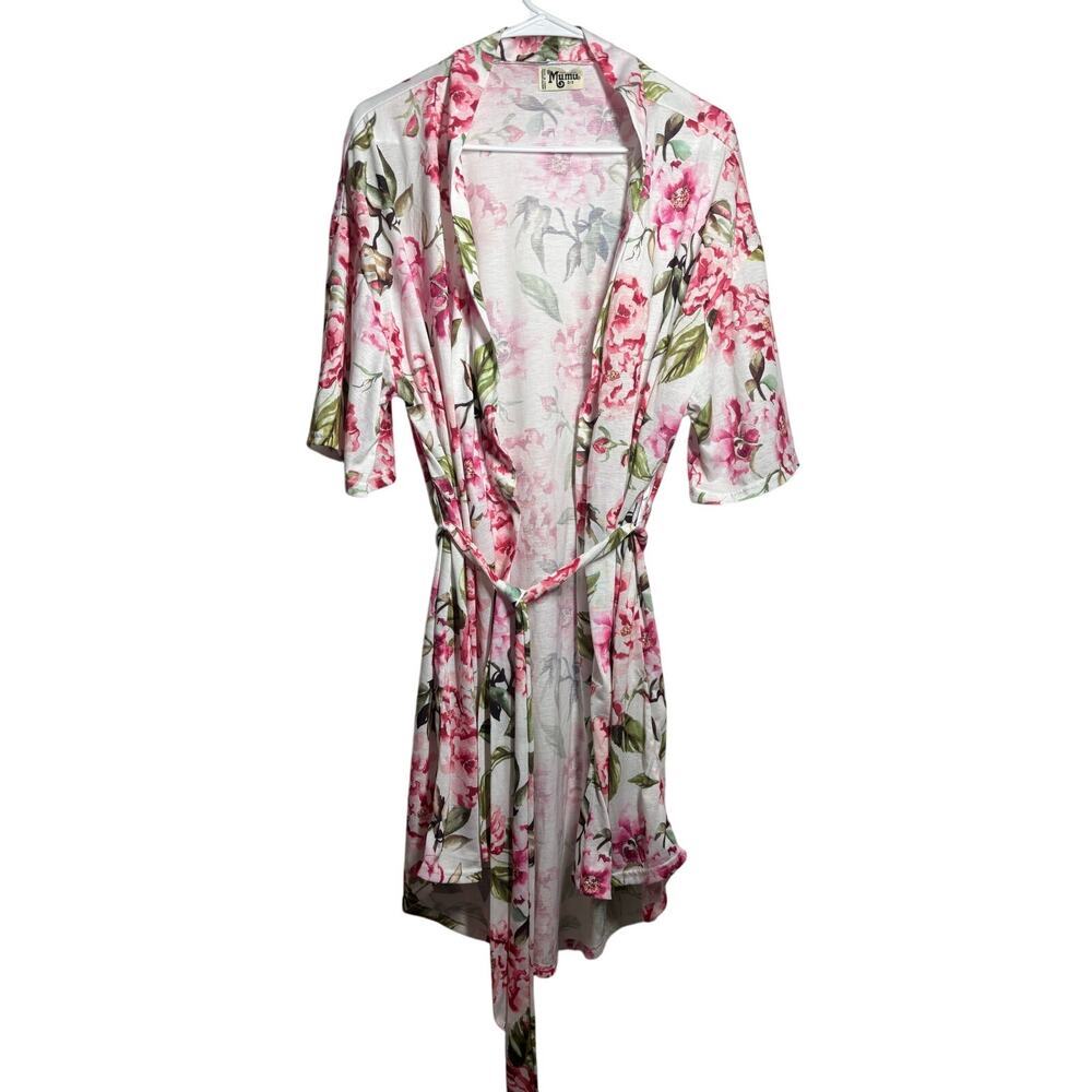 Show Me your Mumu Women O/S Short Sleeve Pink Floral Robe with Belt Intimate
